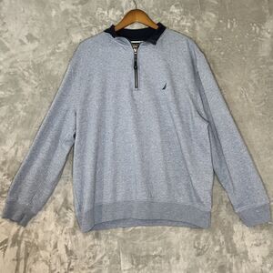 Nautica Light Blue Quarter Zip Navy Collard Pullover Sweater Mens Size XL